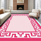 Crimson Geometric Maze Border Rug