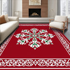 Red Snowflake Ornate Border Rug
