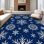 White Snowflakes on Dark Blue Background Rug