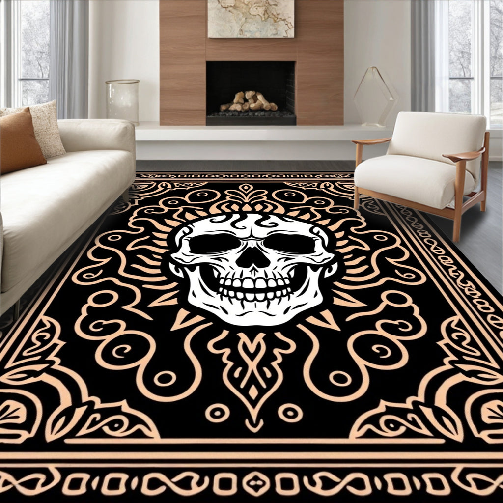 Dark Floral Skull Ornament Rug