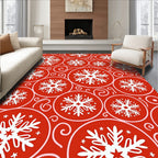 Crimson White Snowflake Circles Rug