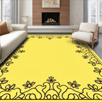 Golden Yellow Floral Vine Border Rug