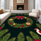 Festive Red Cardinal Evergreen Wreath Rug