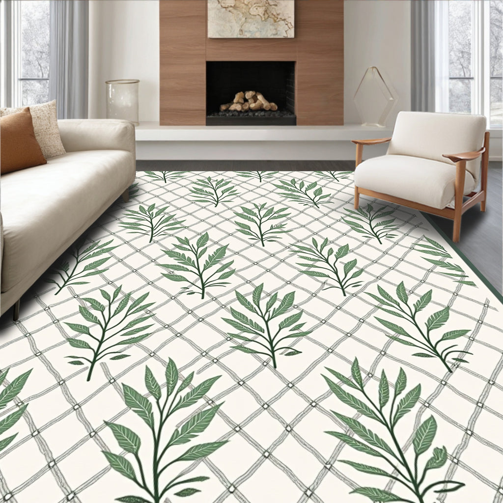 Green Leaf Lattice Natural Tone Rug