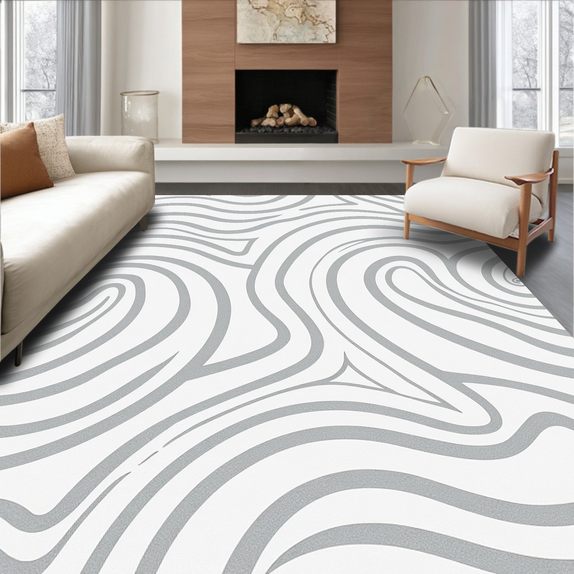 Chic Gray Swirl Abstract Organic Rug