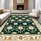 Deep Green Floral Ornate Border Rug