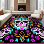 Vibrant Skull Floral Day Of Dead Rug