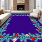 Red Cardinal Evergreen Garland Border Rug
