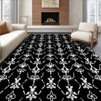 Black White Damask Scrollwork Rug