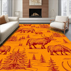 Rustic Bison Forest Orange Landscape Rug