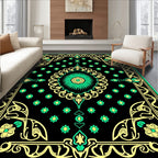 Ornate Black Emerald Floral Medallion Rug