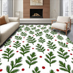 Christmas Evergreen Red Berry Foliage Rug