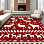 Rustic Red Deer Snowflake Christmas Scene Rug
