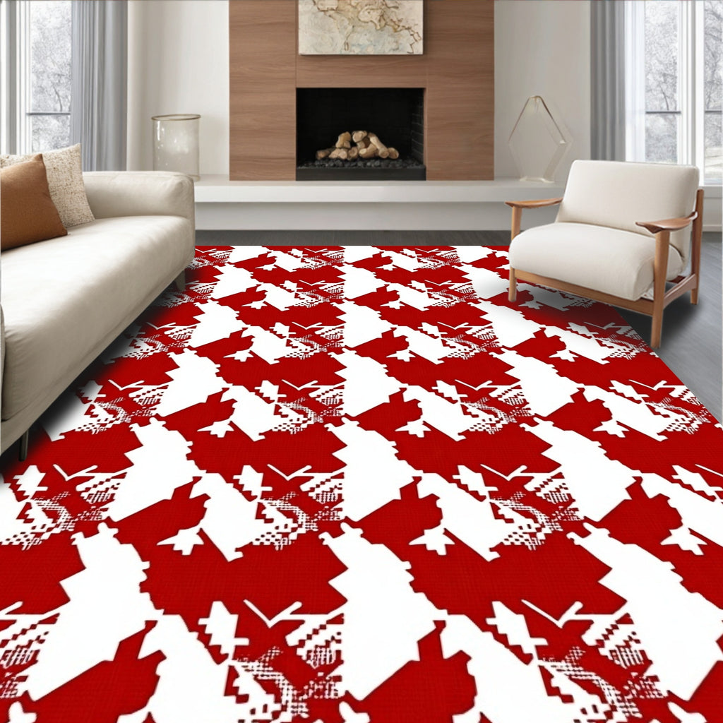 Red White Pixelated Abstract Houndstooth Rug