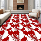 Red White Pixelated Abstract Houndstooth Rug