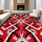Bold Crimson Abstract Starburst Arrangement Rug