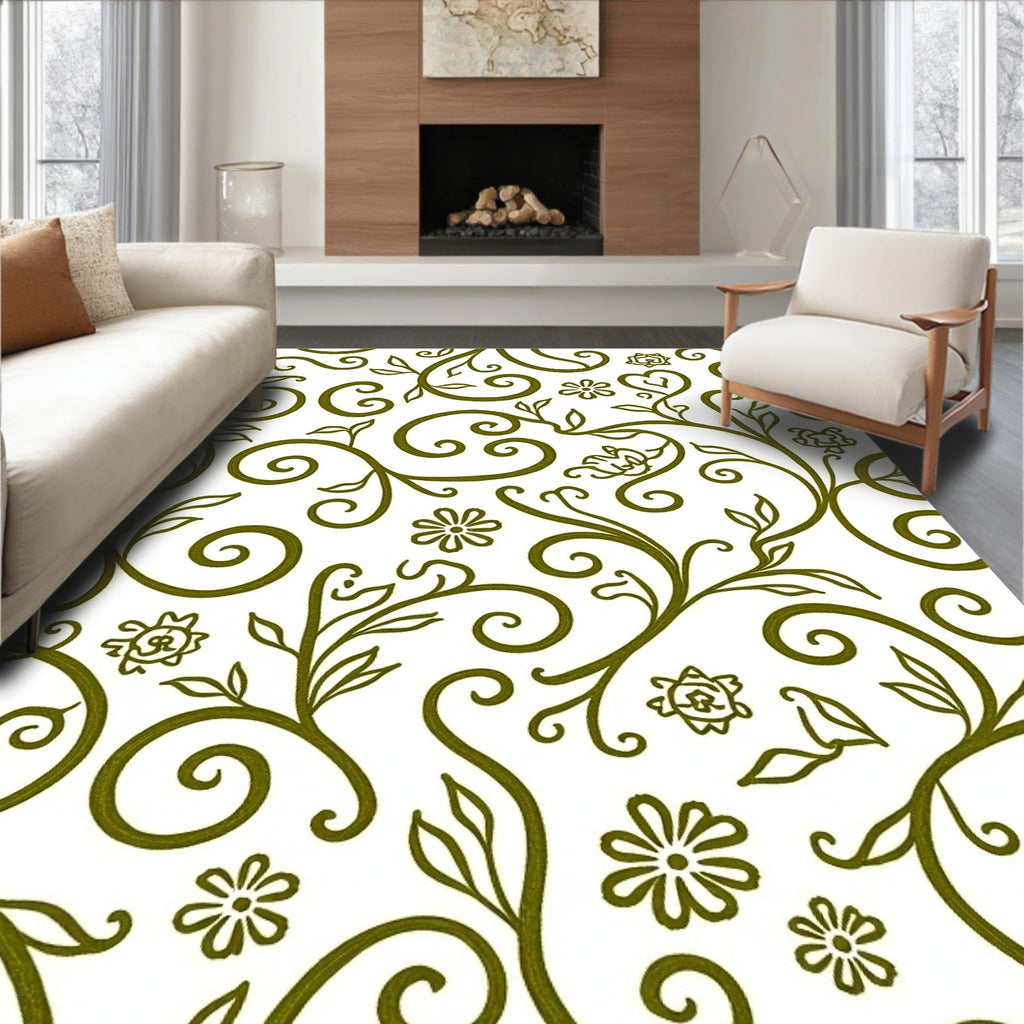 Vineyard Heart Swirl Floral Vines Rug