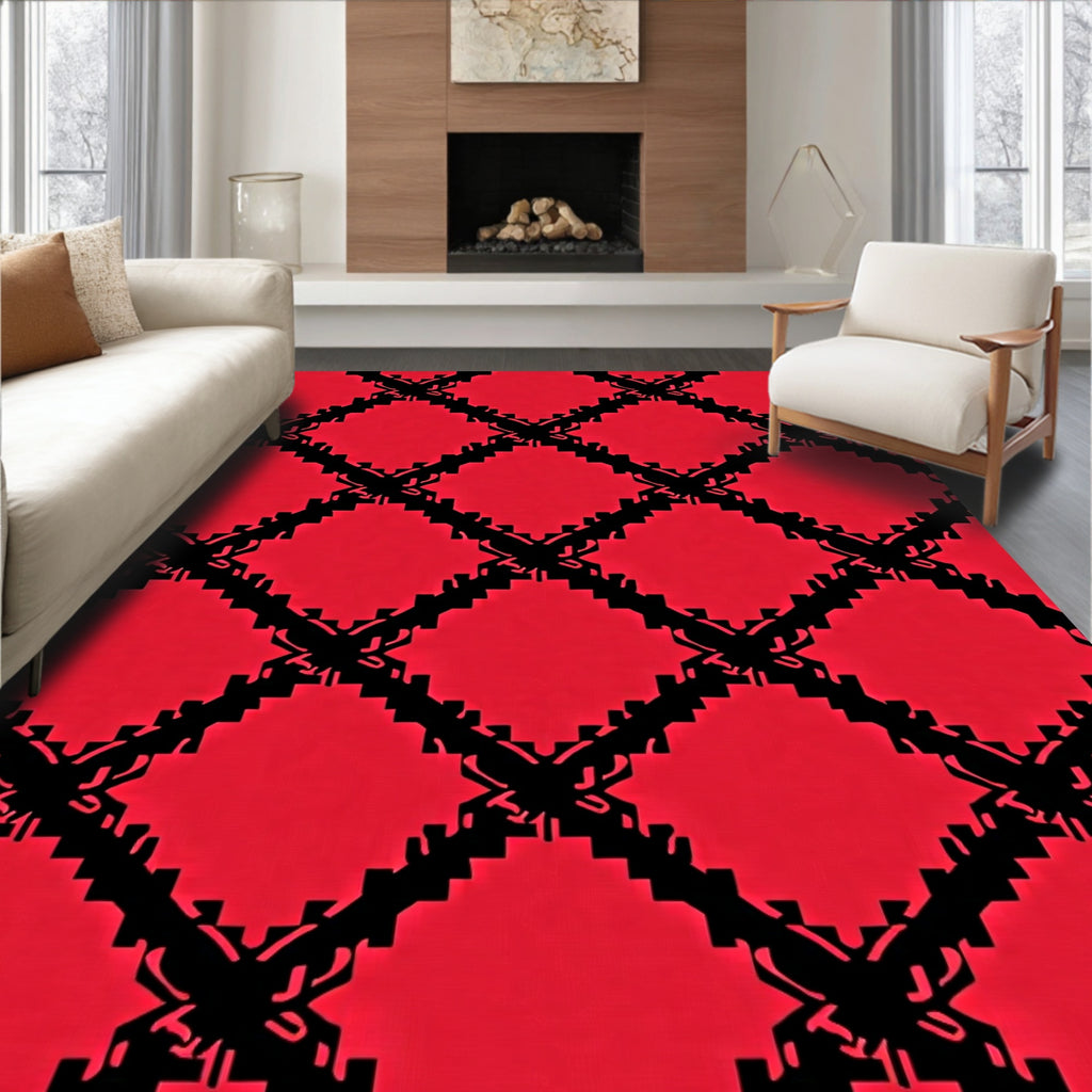 Bold Red Lattice Diamond Rug