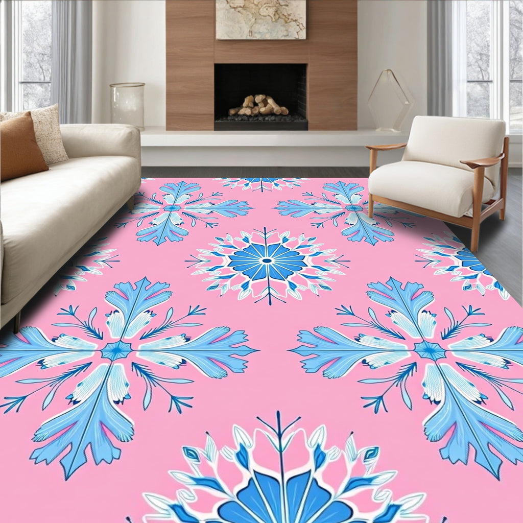 Pink Blue Floral Medallion Rug