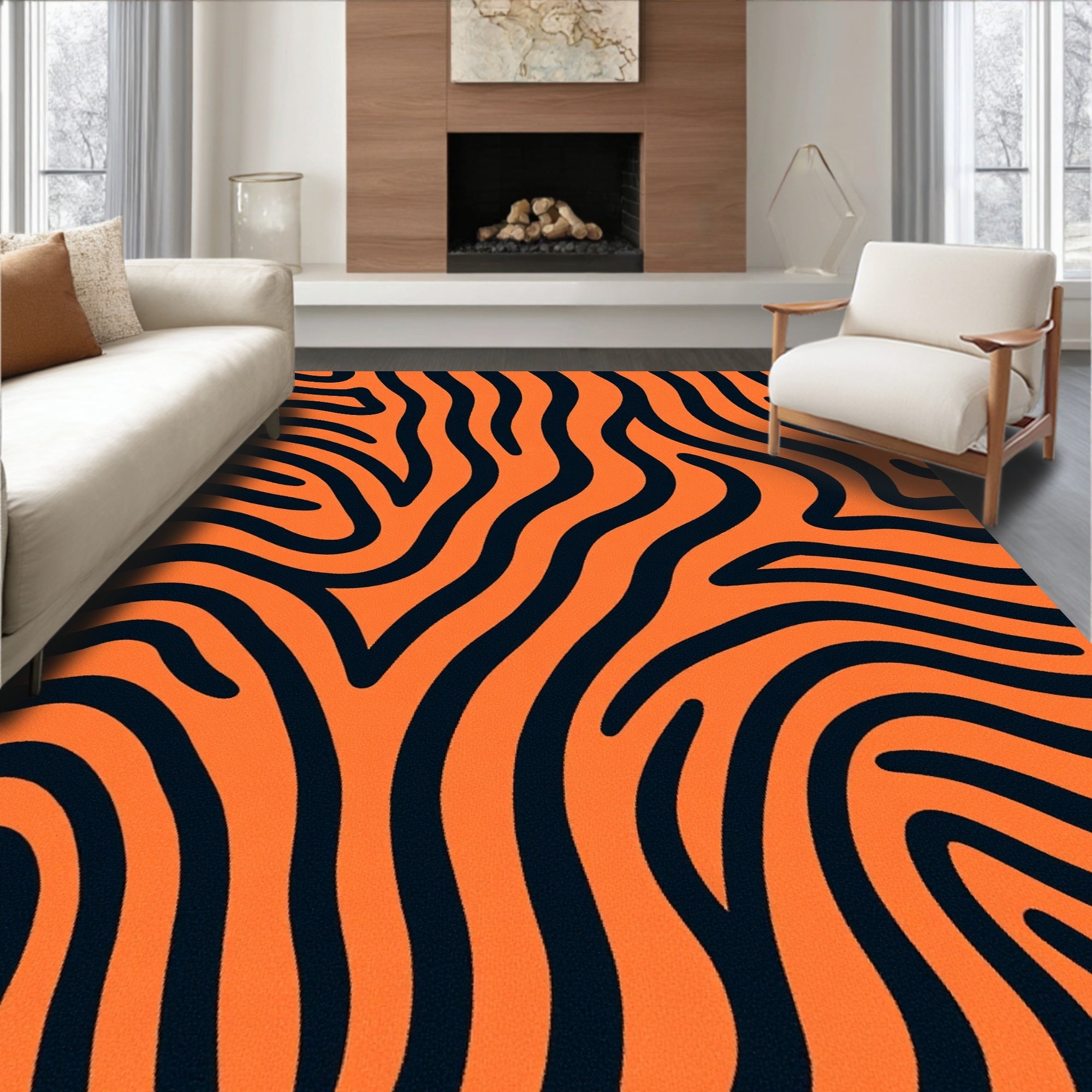 Orange and Black Zebra Stripes Rug