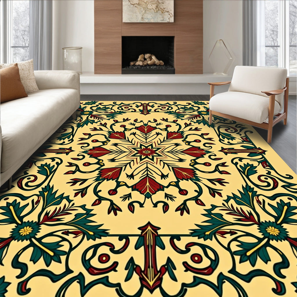Crimson Teal Floral Medallion Swirl Rug