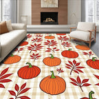 Orange Pumpkin Red Leaf Plaid Rug