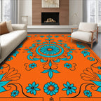 Vibrant Teal Floral Medallion Orange Rug