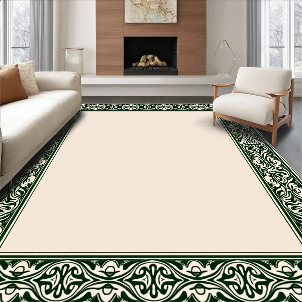 Ornate Green Art Nouveau Border Rug
