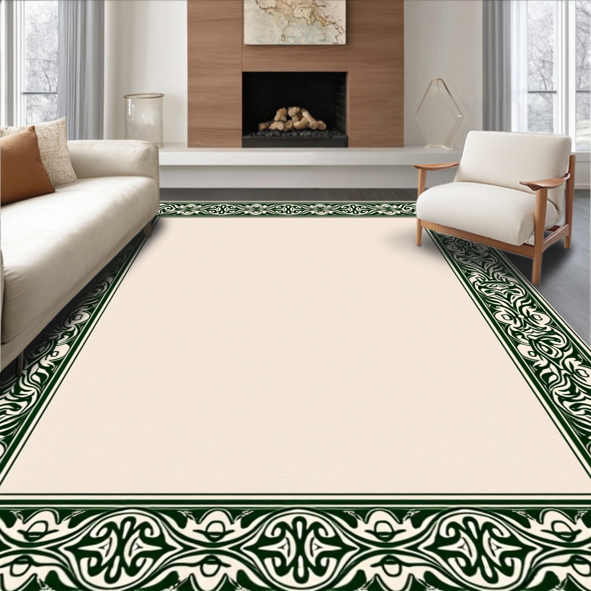 Ornate Green Art Nouveau Border Rug