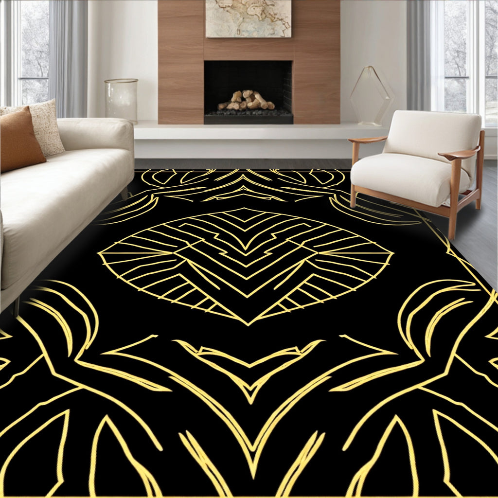Art Deco Gold Geometric Sunburst Rug