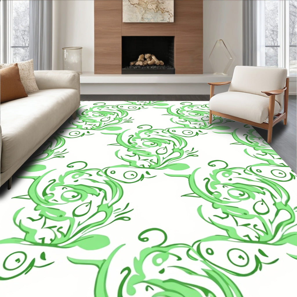 Whimsical Green Koi Swirl Rug