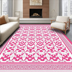 Vivid Coral Floral Medallion Border Rug