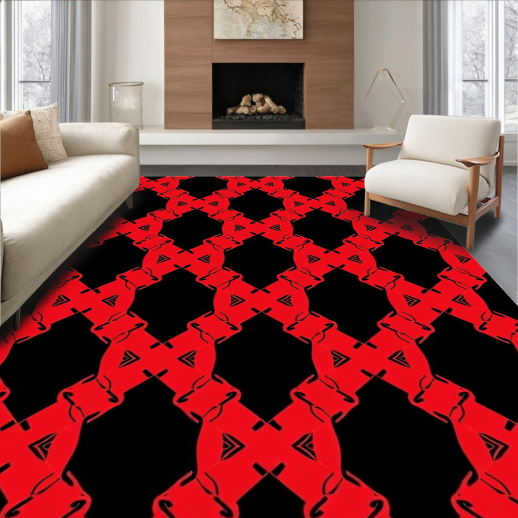 Bold Red Lattice Geometric Rug