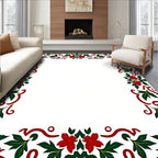 Crimson Red Holly Swirl Border Rug