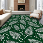 White Feather Leaf Fern Swirls Rug