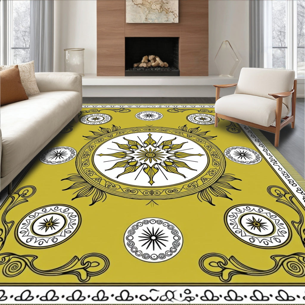 Golden Sunburst Medallion Emblem Rug