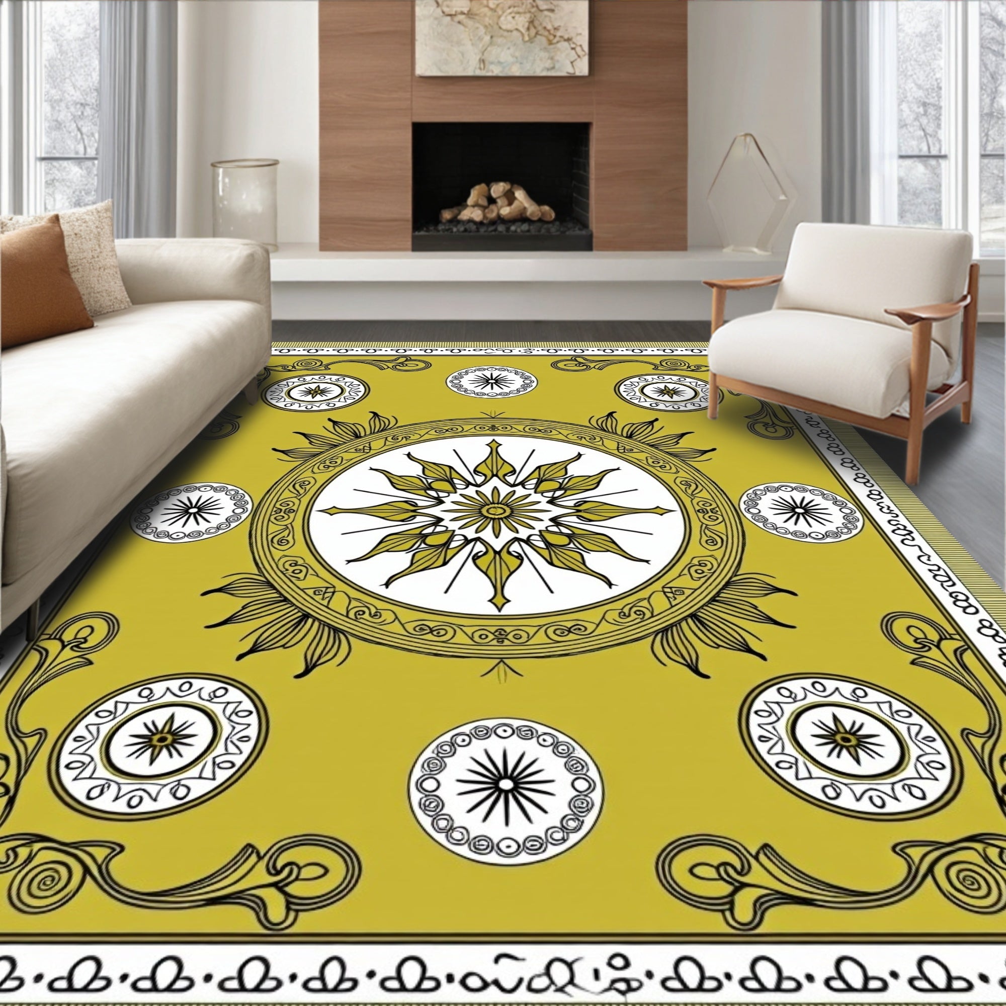Golden Sunburst Medallion Emblem Rug