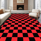 Bold Red Black Checkerboard Squares Rug