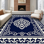Navy Cream Ornate Floral Medallion Rug