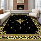 Elegant Black Golden Floral Border Rug