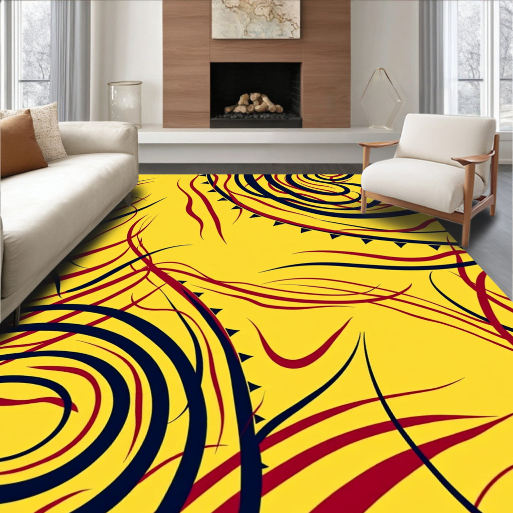 Vivid Yellow Swirling Abstract Lines Rug