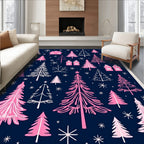 Pink Forest With White Stars And Houses Rug
