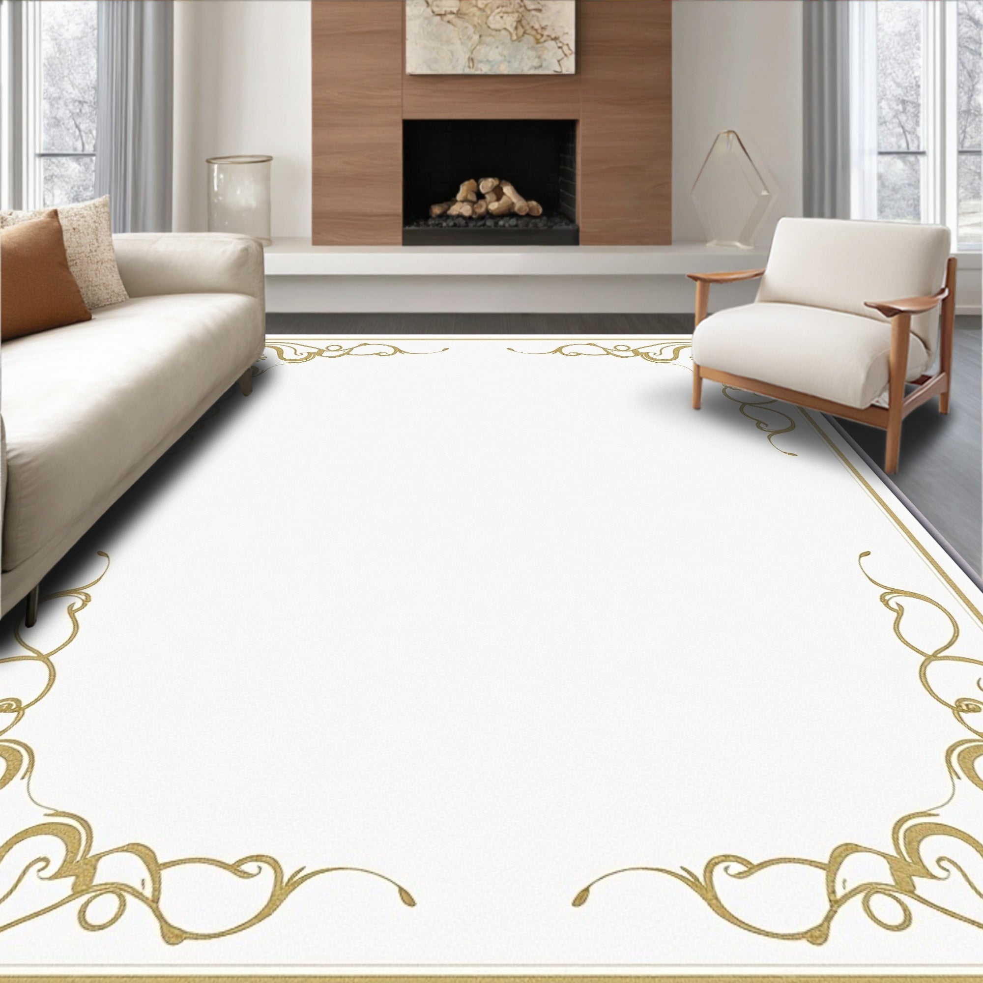 Golden Filigree Flourish Corner Rug