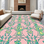 Pink Teal Yellow Botanical Vine Arrangement Rug