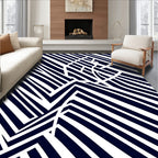 Navy White Geometric Angled Stripe Rug