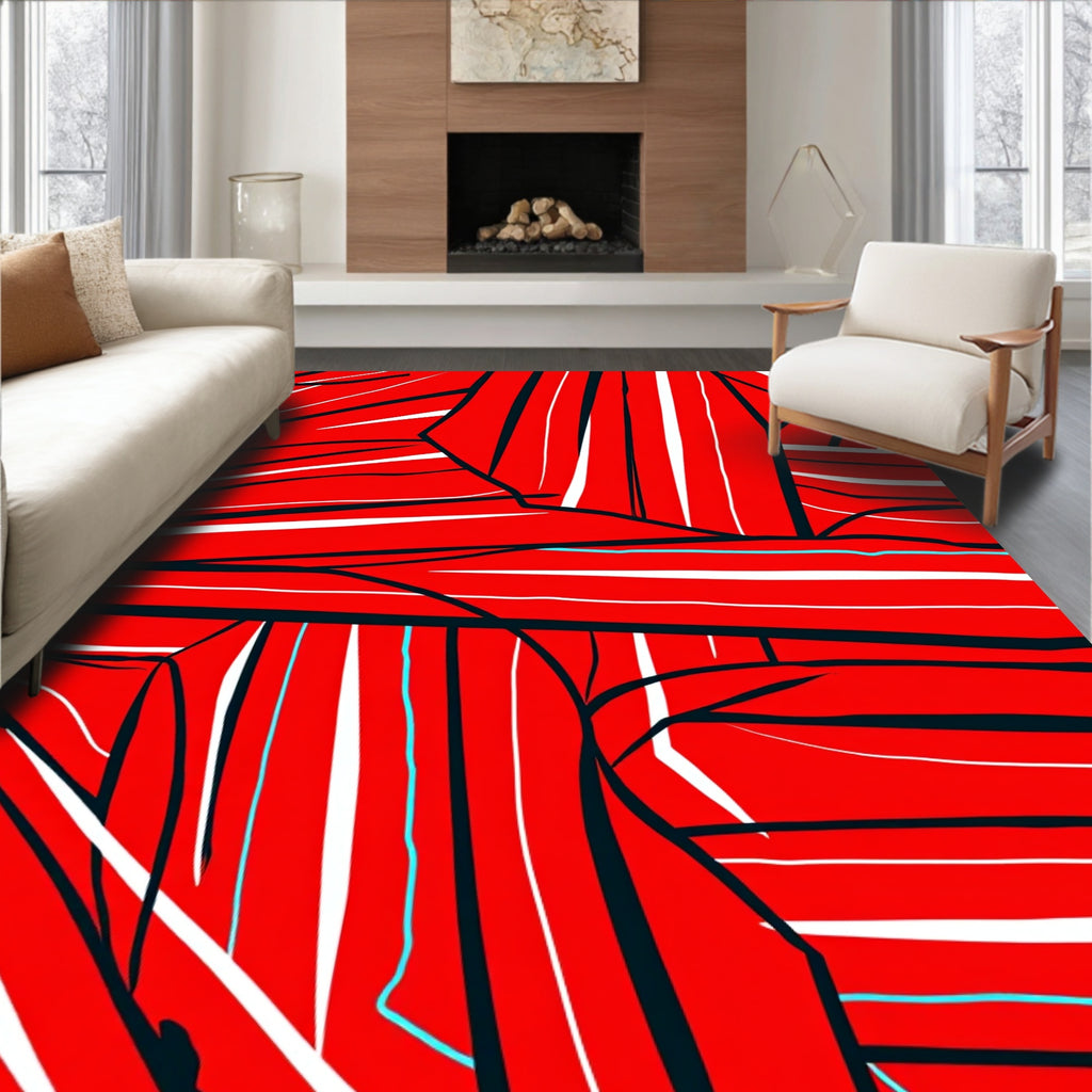 Bold Crimson Abstract Stripe Arrangement Rug