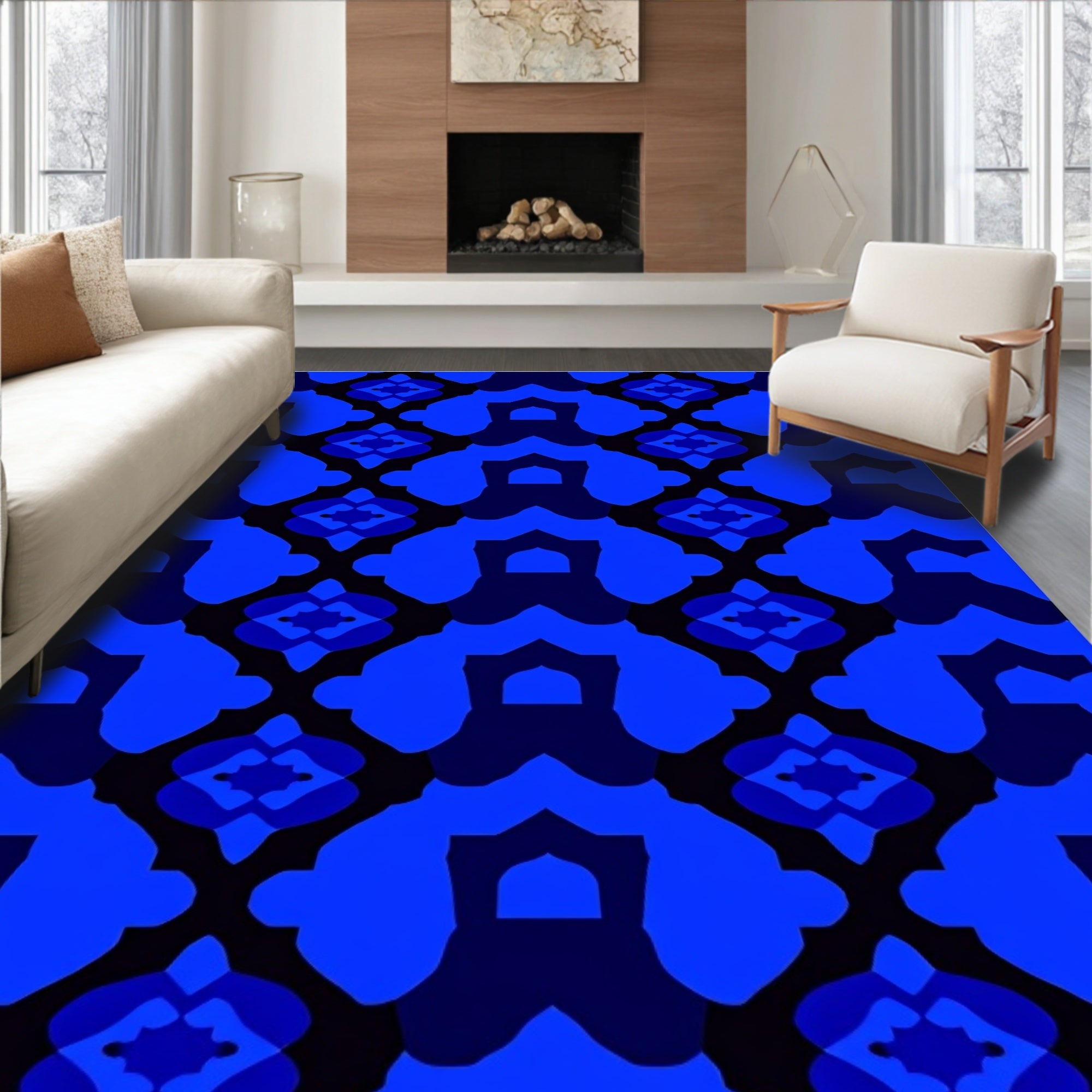 Bold Electric Blue Arch Scallop Rug