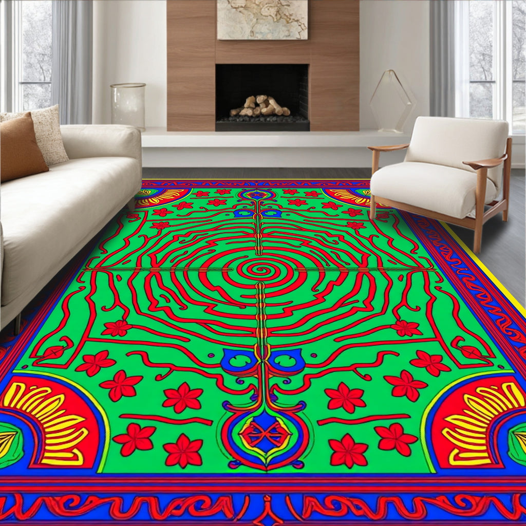 Vibrant Red Swirl Floral Garden Rug