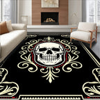 Black Cream Red Skull Ornate Rug