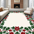 Crimson Green Floral Vine Border Rug